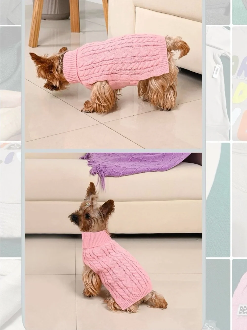 NWT Cozy Pink Cable Knit Dog Sweater size small